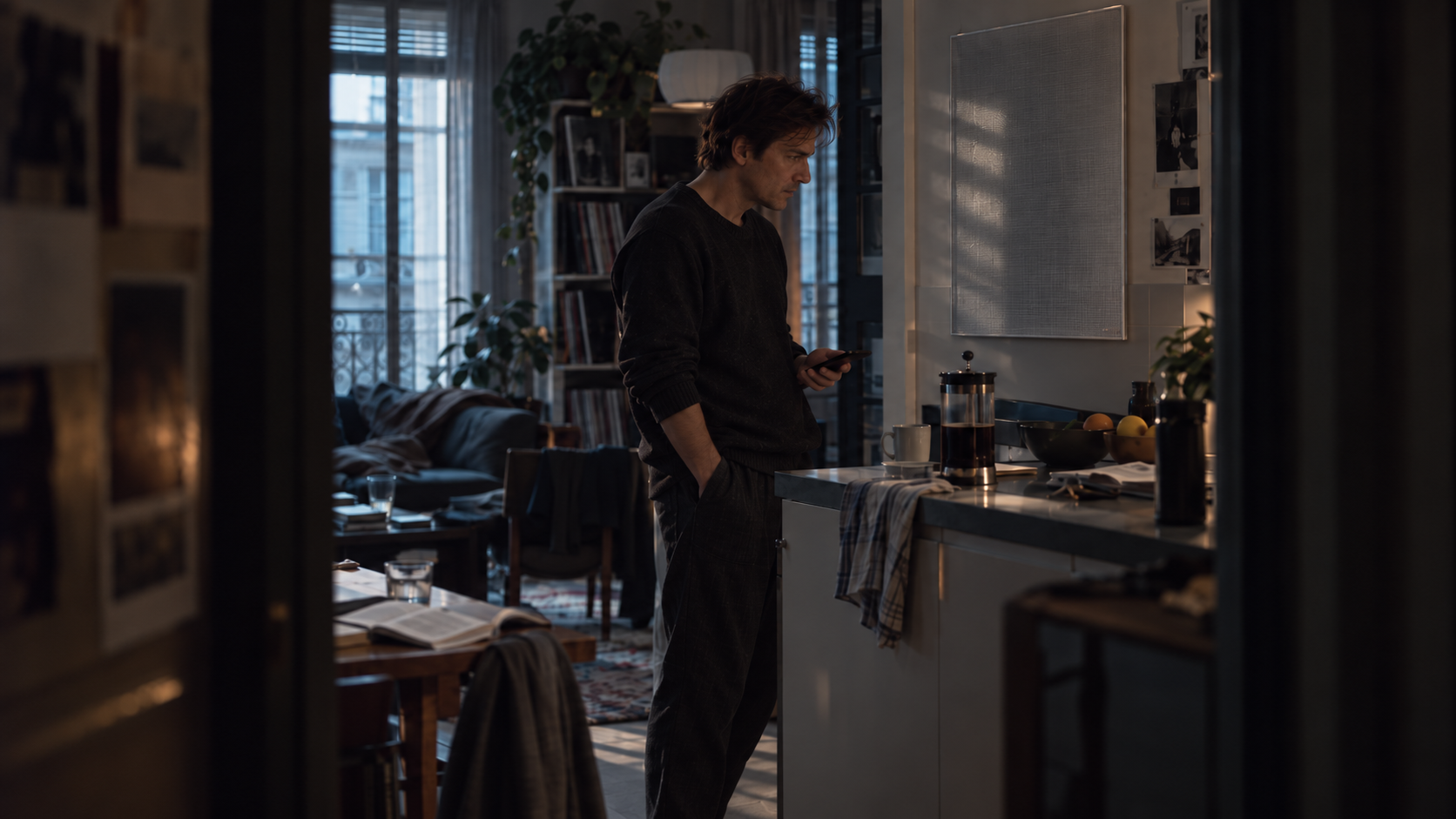 Swann escuchando música a solas, fotograma cinematográfico de Euphoria